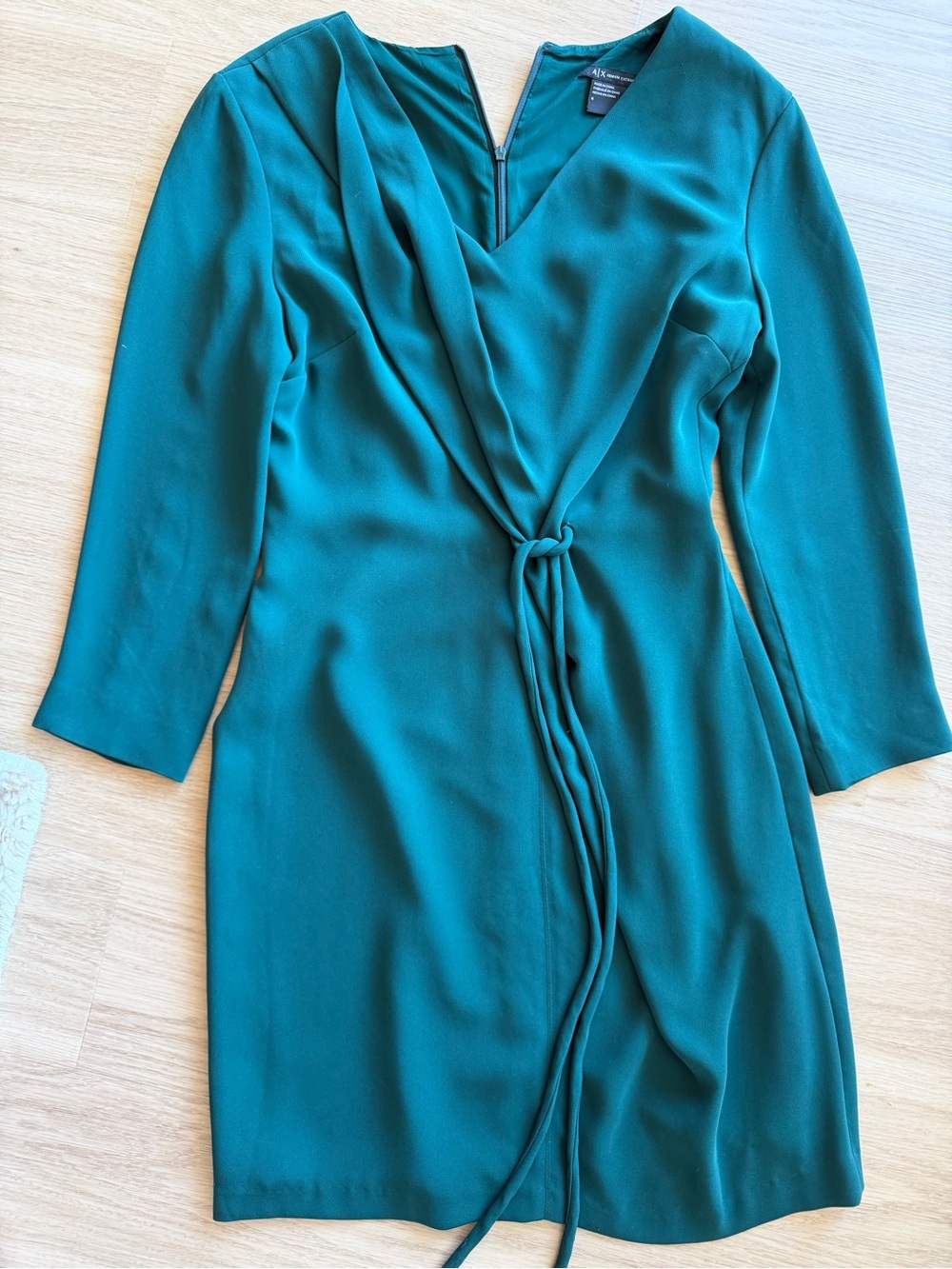 A/X Armani Exchange Teal Knot-Front Long Sleeve Dress